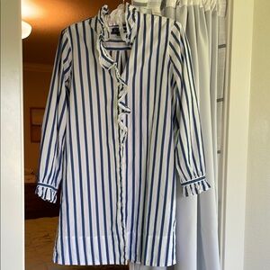 J. Crew Navy and White Striped Ruffle Dress